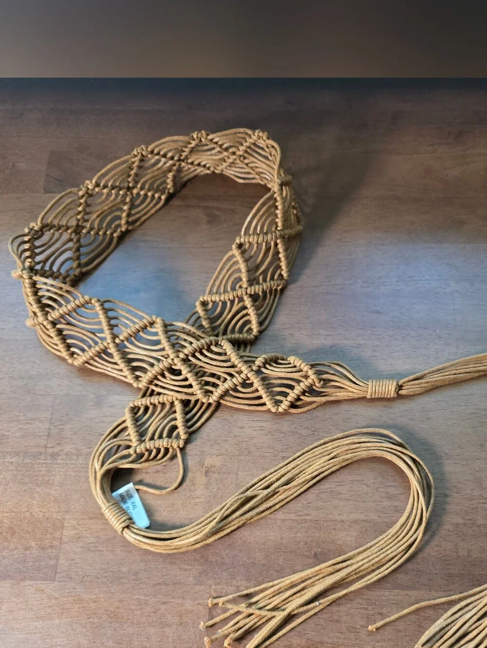 Boho Macramé Woven Tie Belt Tan Fringed Tassel Plus Size XXL